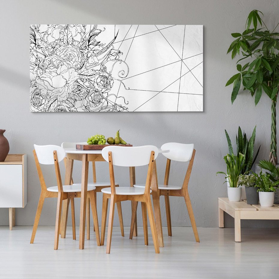 Obraz na płótnie 100x50 - Refleksje w martwym punkcie - graficzny szkic, kompozycja kwiatów