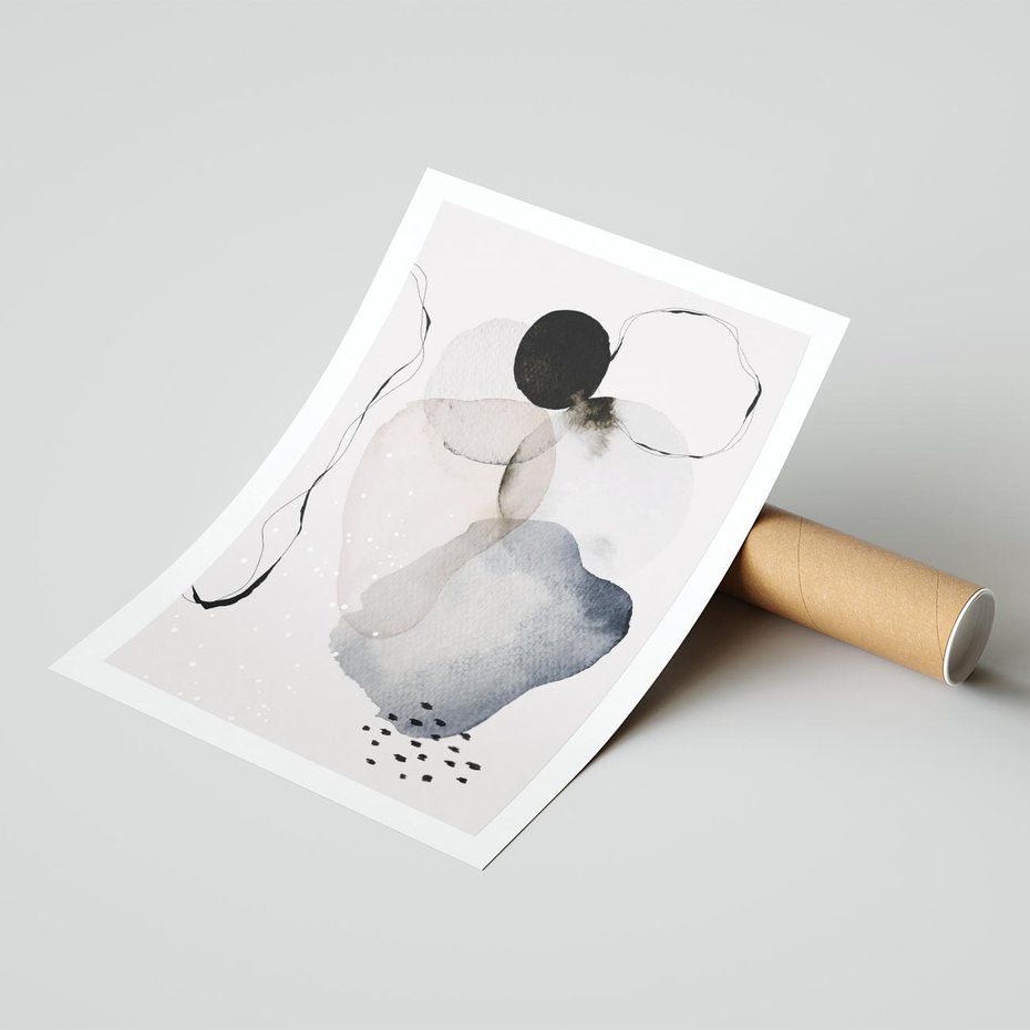 Plakat bez ramy 40x50 - Migocące Barwy - abstrakcyjne plamy akwarelowe, czarny szkic