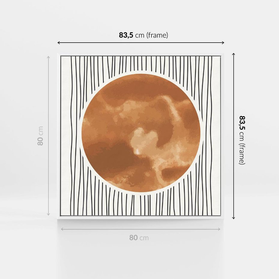 Obraz w ramie 80x80 - Eteryczne Krągłe Echa - boho obraz, geometria - rama biała