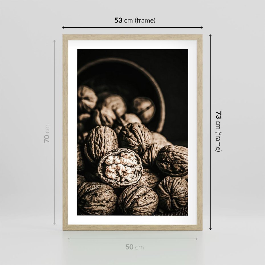 Plakat w ramie 50x70 - Orzechy Włoskie w Sepii - orzechy włoskie, fotografia retro - rama drewno
