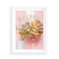 Plakat w ramie 50x70 - Blask Natury - złote, liście - rama biała