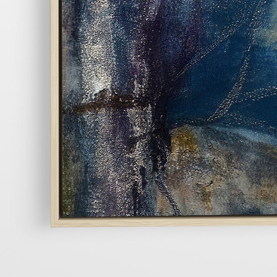 Obraz w ramie 50x50 - Tekstura Kwiatu - olejny obraz, niebieski kwiat - rama drewno