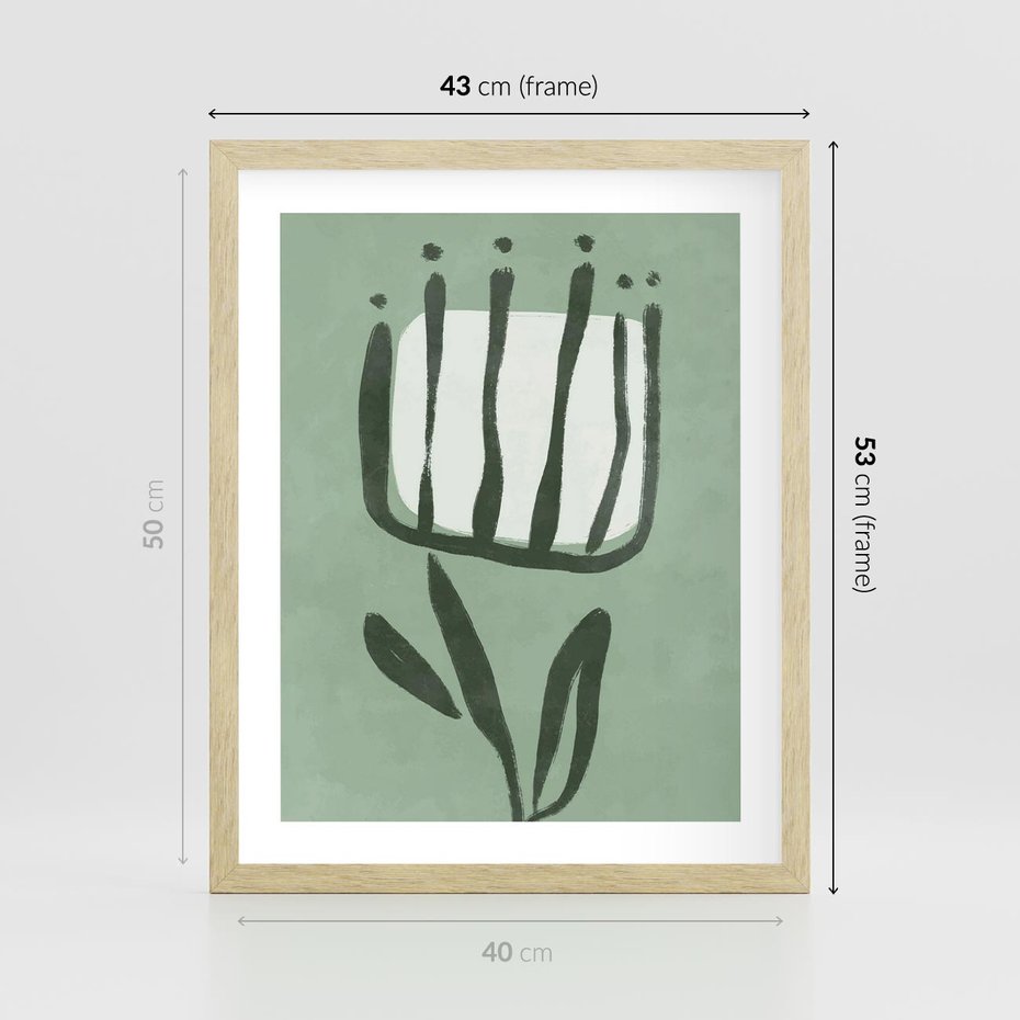 Plakat w ramie 40x50 - Objęcia Zieleni - zielona abstrakcja, zgaszona zieleń - rama drewno