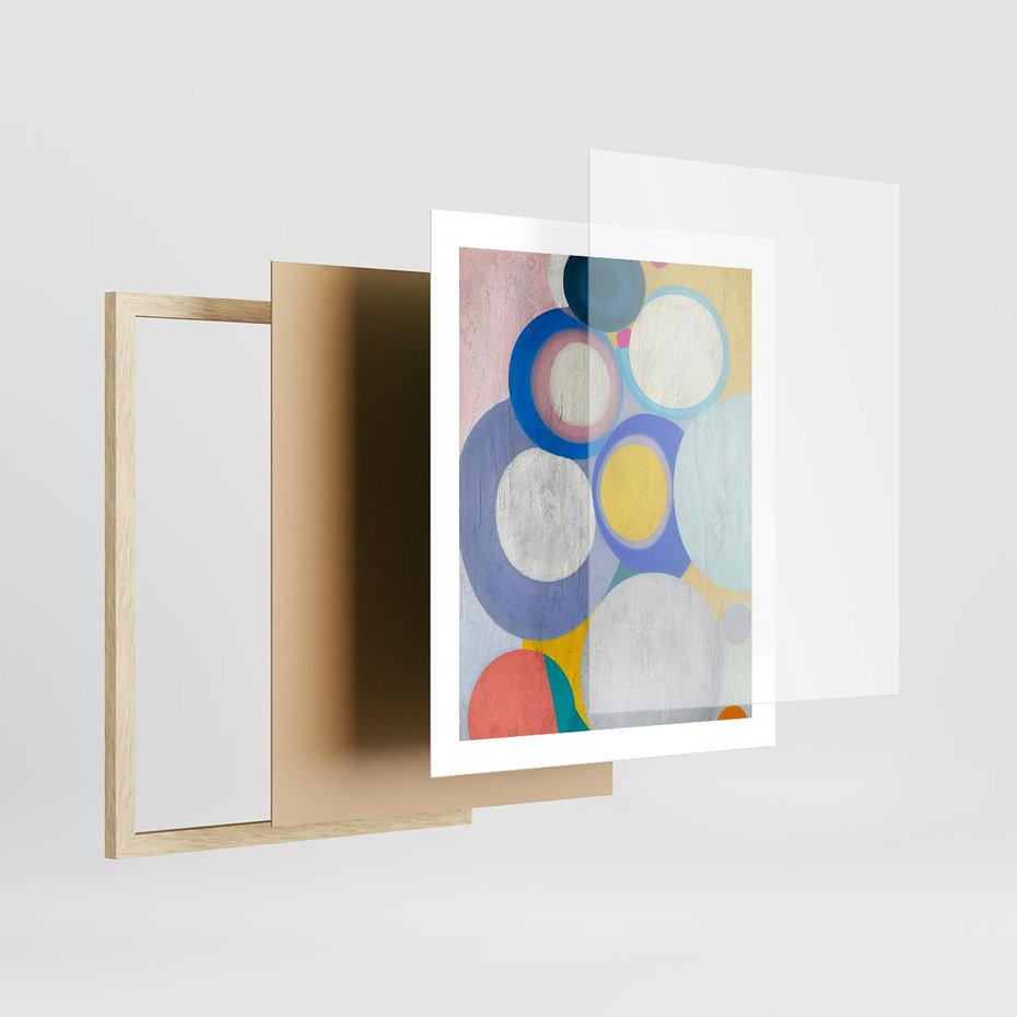 Plakat w ramie 40x50 - Rozkwitająca Symfonia Serca - abstrakcyjne geometryczne kształty, olejny obraz - rama drewno