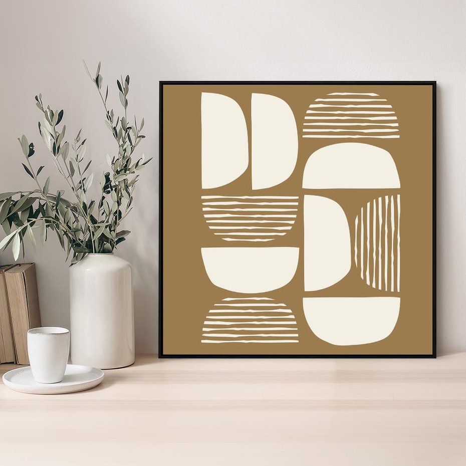 Obraz w ramie 50x50 - Wewnętrzne Spektrum - geometryczne boho kształty na brązowym, karmelowym tle - rama czarna