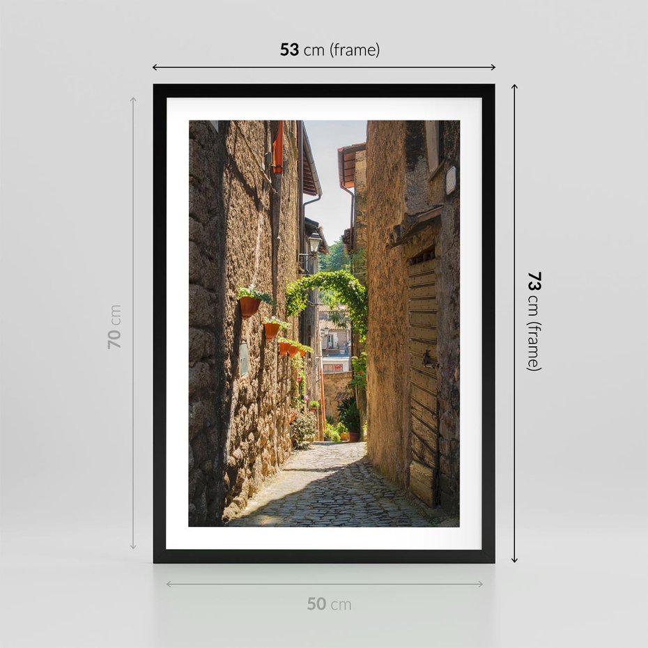 Plakat w ramie 50x70 - Włoska uliczka w perspektywie - Włochy, uliczka - rama czarna