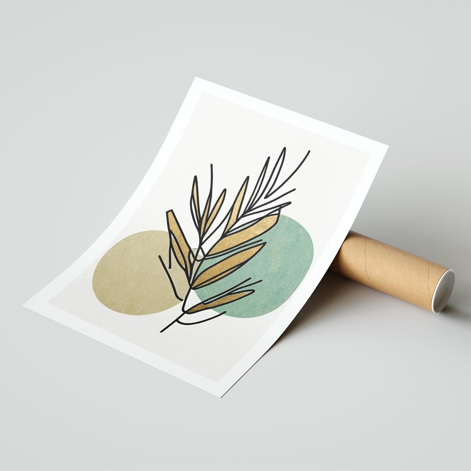 Plakat bez ramy 21x30 - Migocące Ścieżki Wizji - abstrakcyjny obraz boho, liście