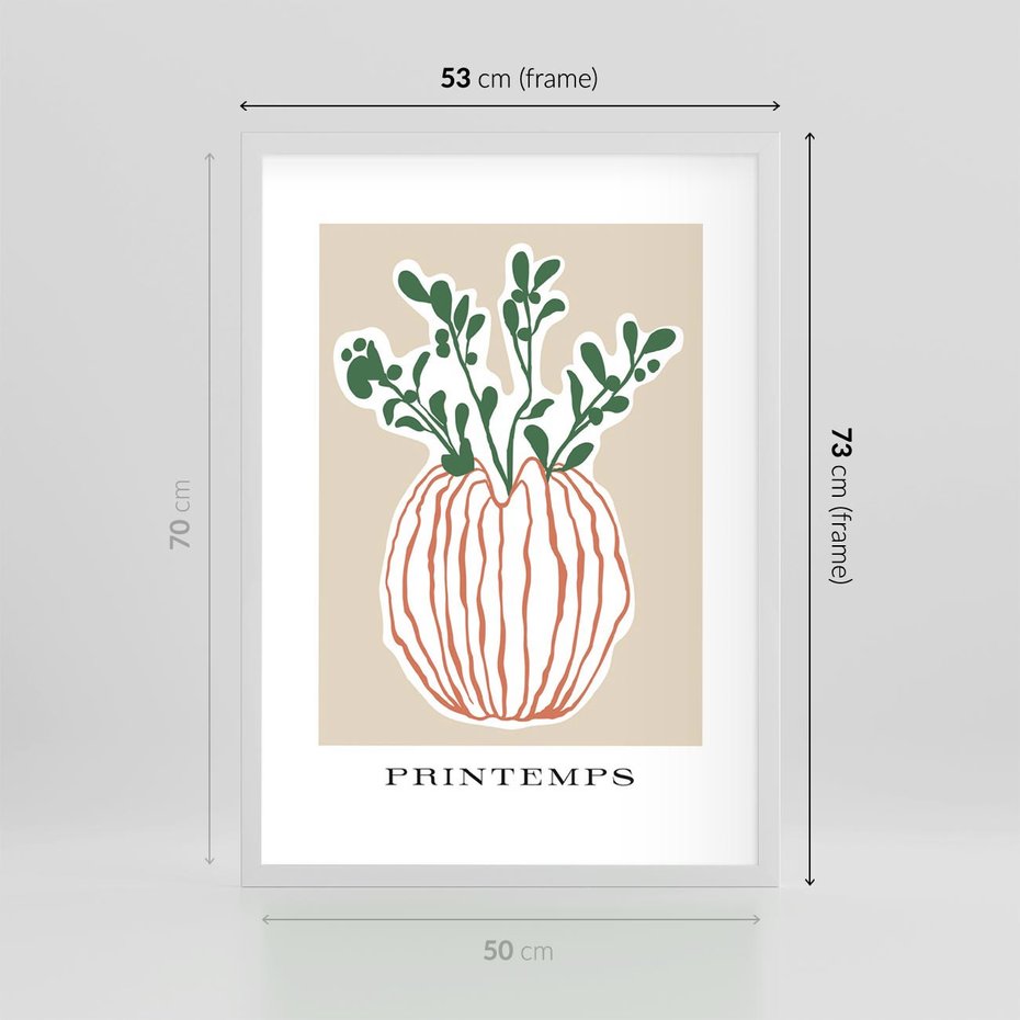 Plakat w ramie 50x70 - Boho Refleksje Natury - gałązki w wazonie, typografia - rama biała