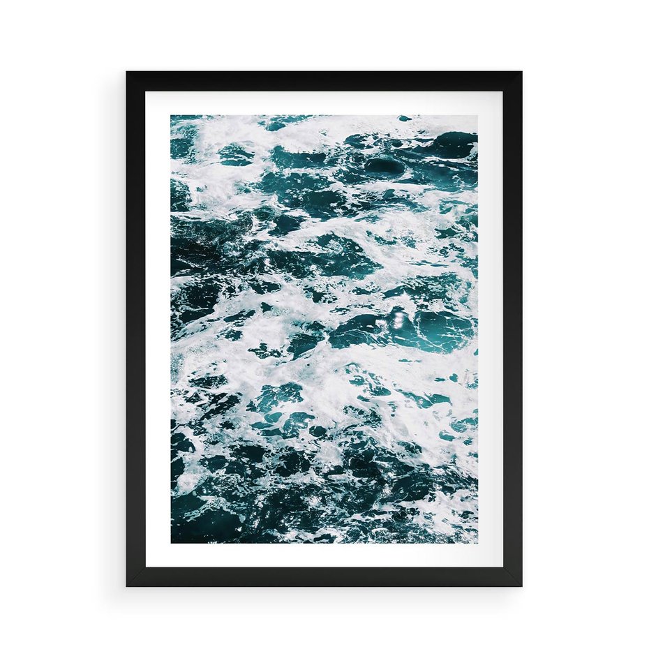 Plakat w ramie 50x70 - Potęga Natury: Wzburzone Fale Oceanu - wzburzone fale oceanu - rama czarna
