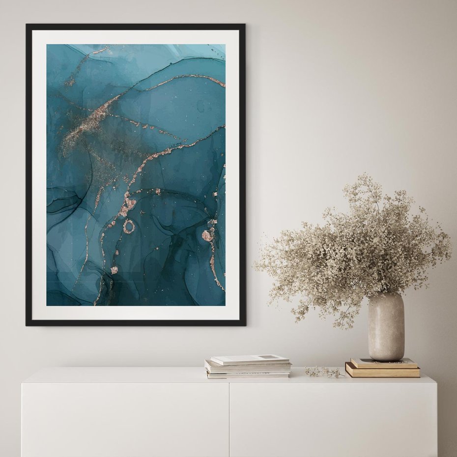 Plakat bez ramy 21x30 - Marmurowa Elegancja: Kolory Oceanu - marmur, kolory oceanu