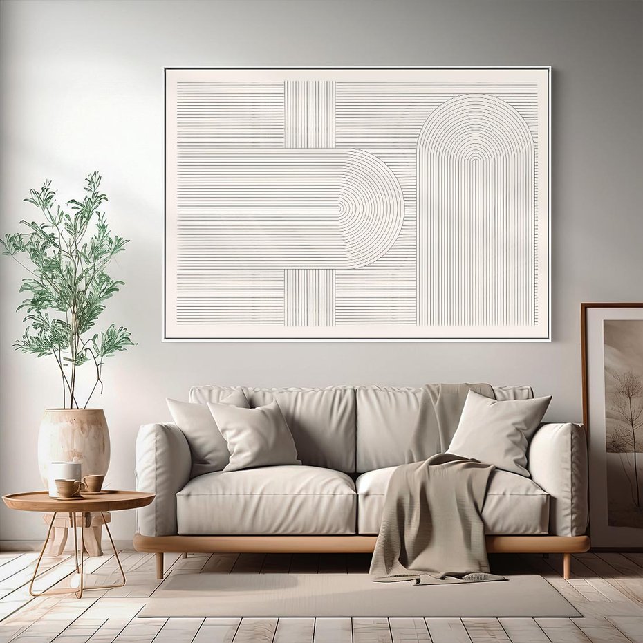 Obraz w ramie 70x50 - Geometryczna Elegancja Mid Century - mid century, minimalizm - rama biała