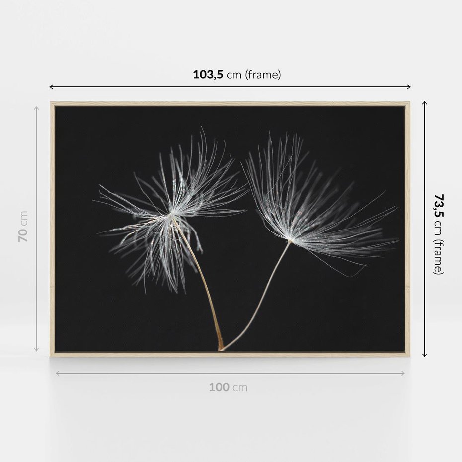 Obraz w ramie 100x70 - Delikatność Wiatru - dmuchawce, makro - rama drewno