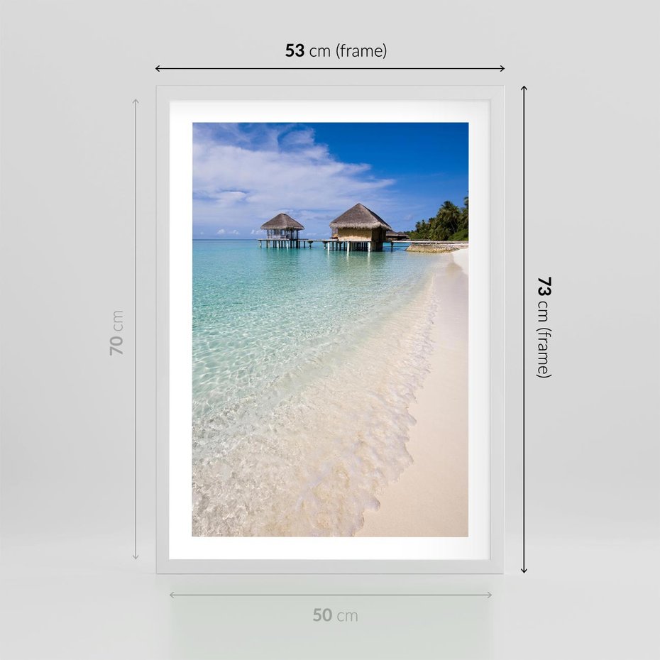 Plakat w ramie 50x70 - Rajski klimat plaży tropikalnej - plaża, tropiki - rama biała