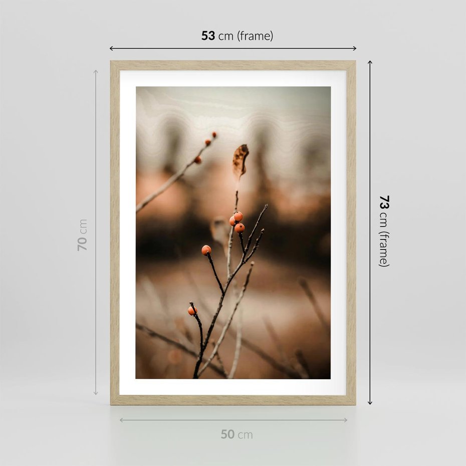 Plakat w ramie 50x70 - Jarzębina w Pejzażu - jesień, gałązka - rama drewno