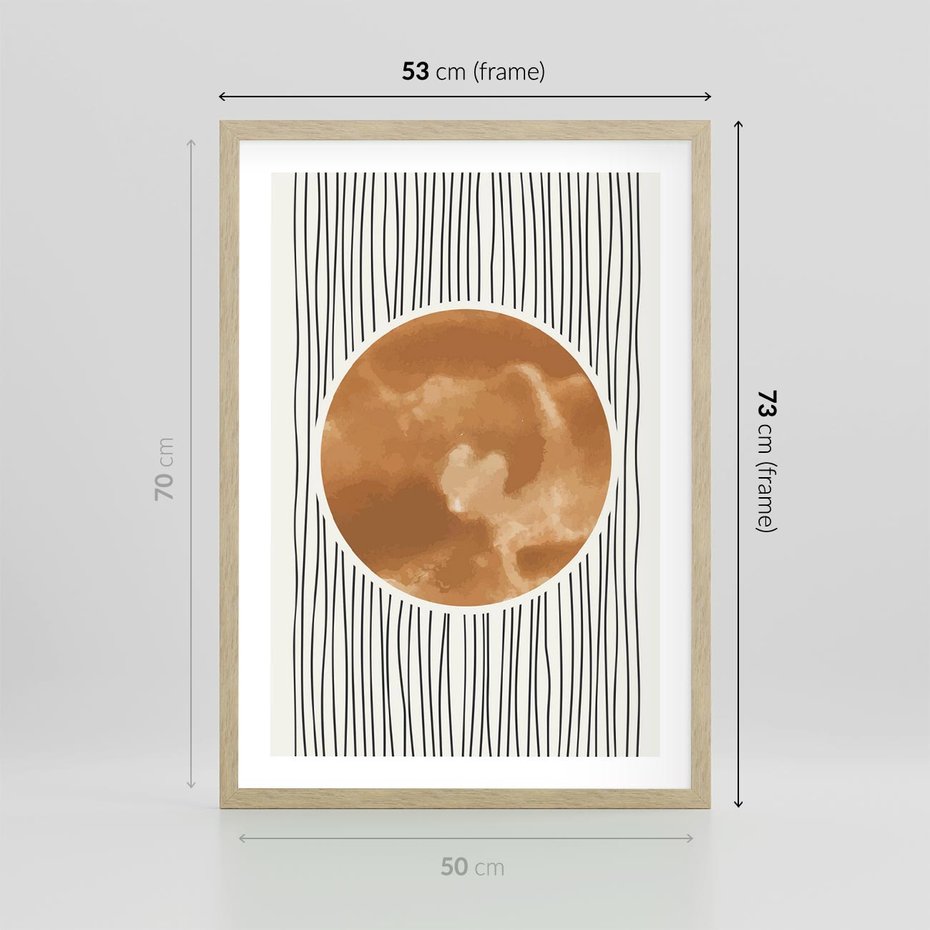 Plakat w ramie 50x70 - Eteryczne Krągłe Echa - boho obraz, geometria - rama drewno