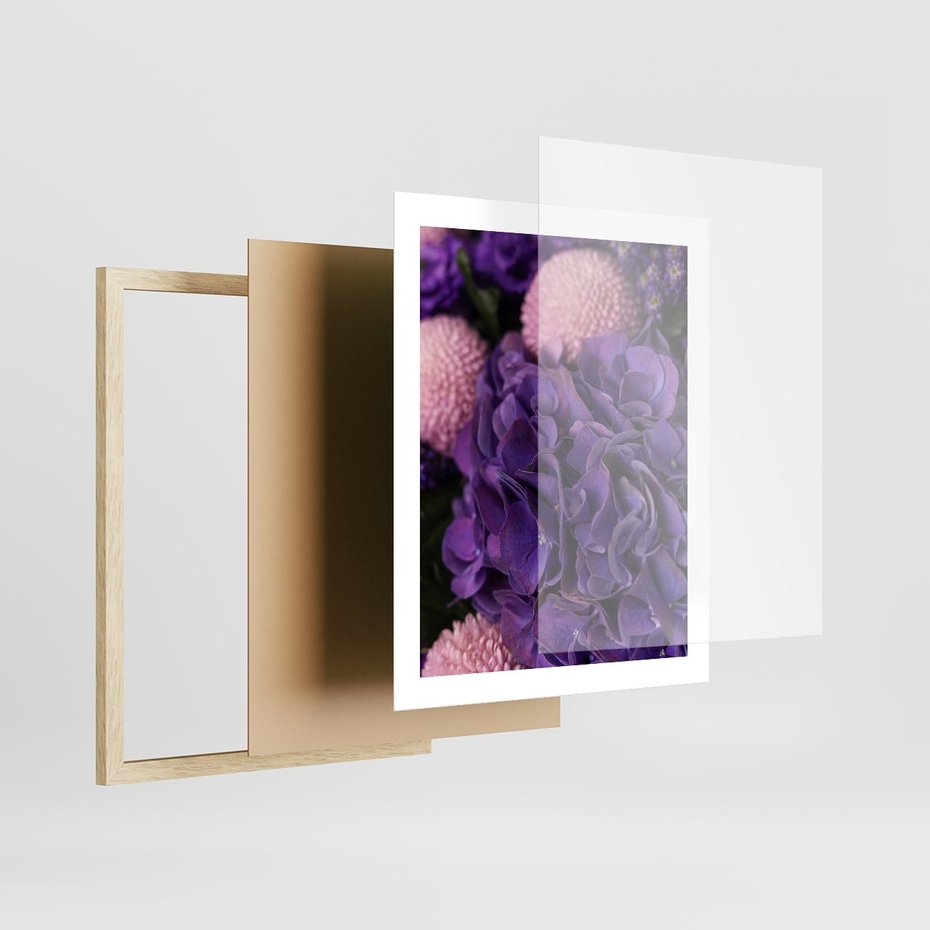 Plakat w ramie 40x50 - Fioletowa hortensja - kwiaty, hortensja - rama drewno