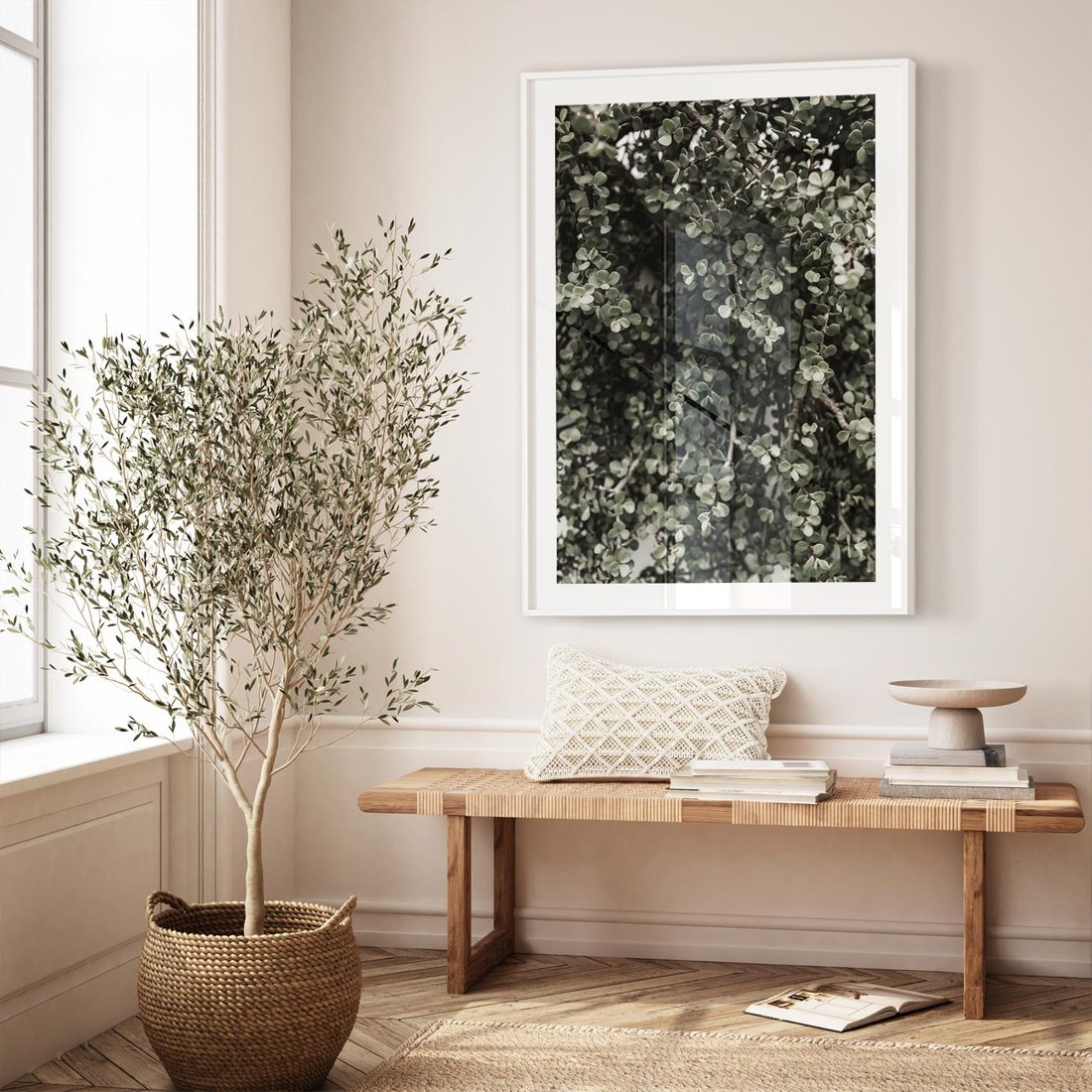 Plakat bez ramy 50x70 - Jasnozielone Liście i Gałązki - liście, gałązki