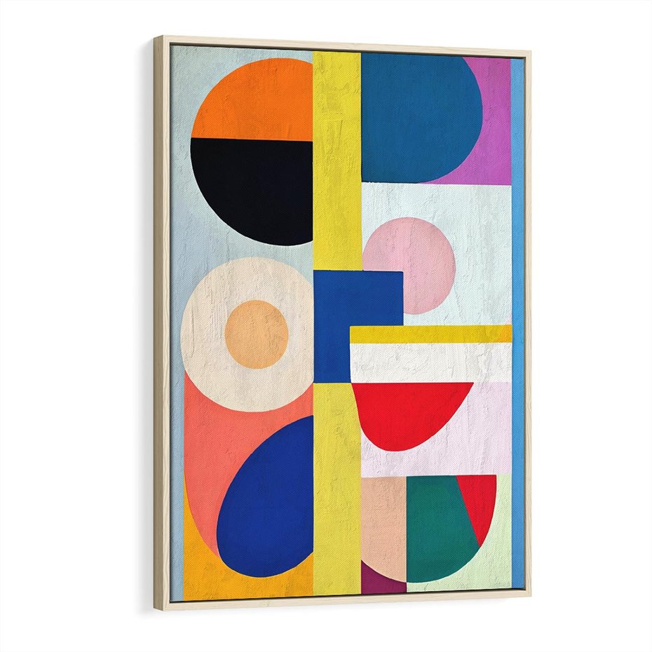 Obraz w ramie 80x120 - Harmonia Kolorowych Impulsów - abstrakcyjne geometryczne kształty, olejny obraz - rama drewno