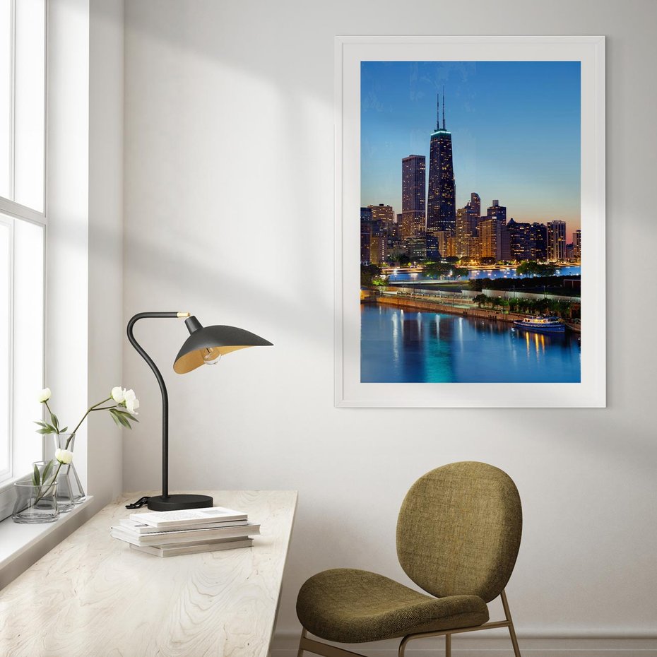 Plakat w ramie 50x70 - Miasto nad Rzeką - miasto, rzeka - rama biała