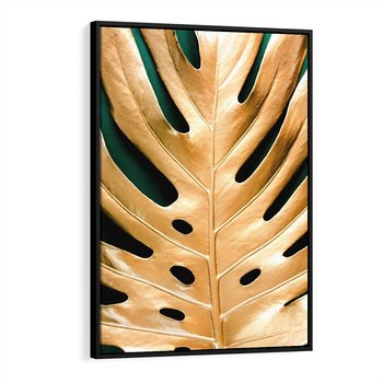 Obraz w ramie 70x100 - Piękno i Styl - złote, liście - rama czarna