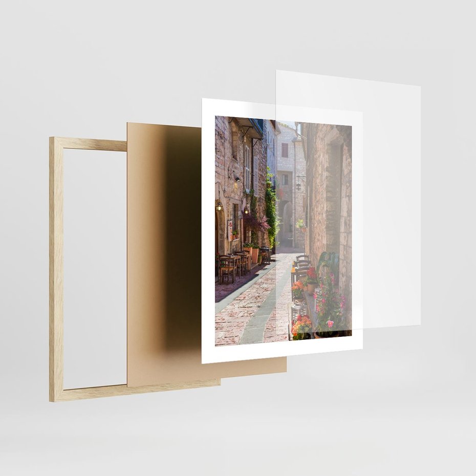 Plakat w ramie 40x50 - Malownicze Zakątki Miasta - uliczka, perspektywa - rama drewno