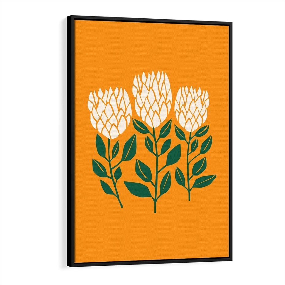 Obraz w ramie 70x100 - Kolorowe Impresje - abstrakcyjna kwiatowa kompozycja, żółte mocne tło - rama czarna