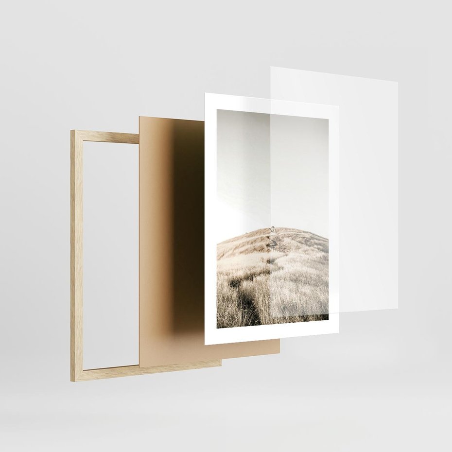 Plakat w ramie 30x40 - Wzgórze w Odcieniach Sepii - wzgórze, trawy - rama drewno