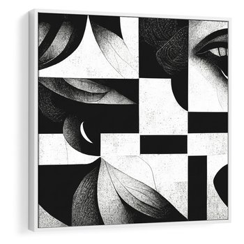 Obraz w ramie 80x80 - Harmonia świateł i cieni - abstrakcja czarno biała, geometria - rama biała