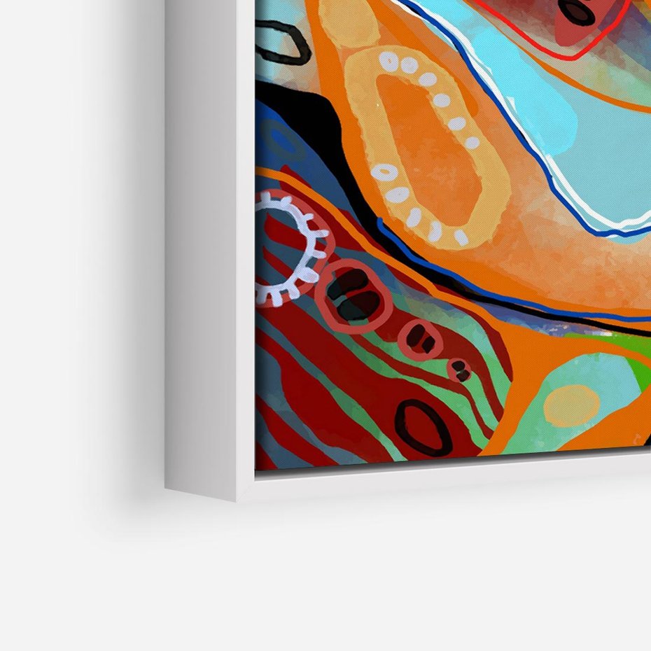 Obraz w ramie 80x80 - Kolorowe Wnętrza Kształtów - abstrakcyjny portret kobiety, twarz - rama biała