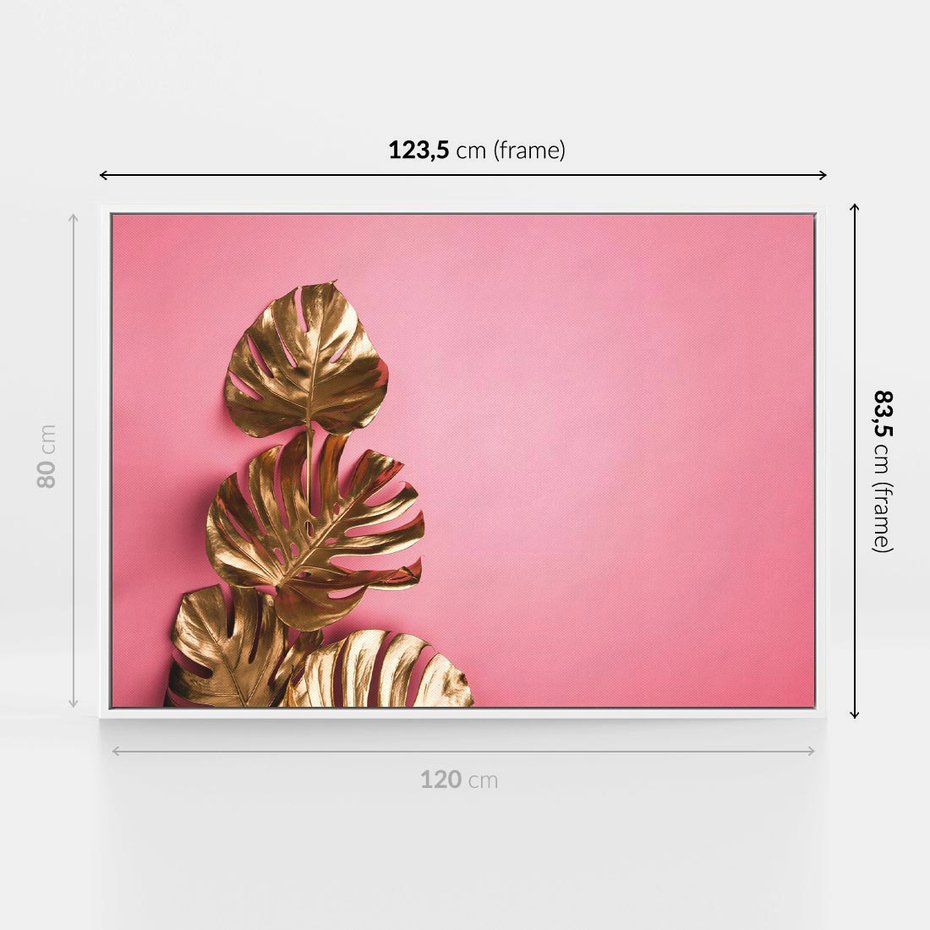 Obraz w ramie 120x80 - Luksusowa Elegancja - złote, liście - rama biała