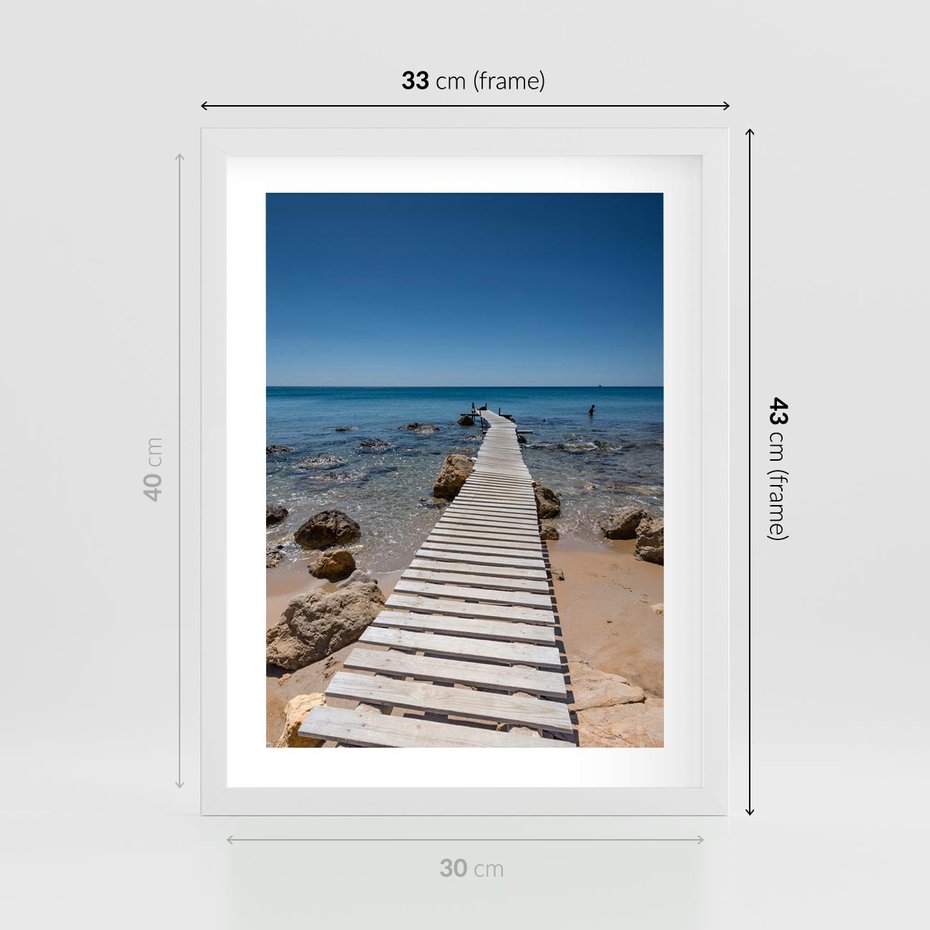 Plakat w ramie 30x40 - Oaza spokoju - plaża, morze - rama biała