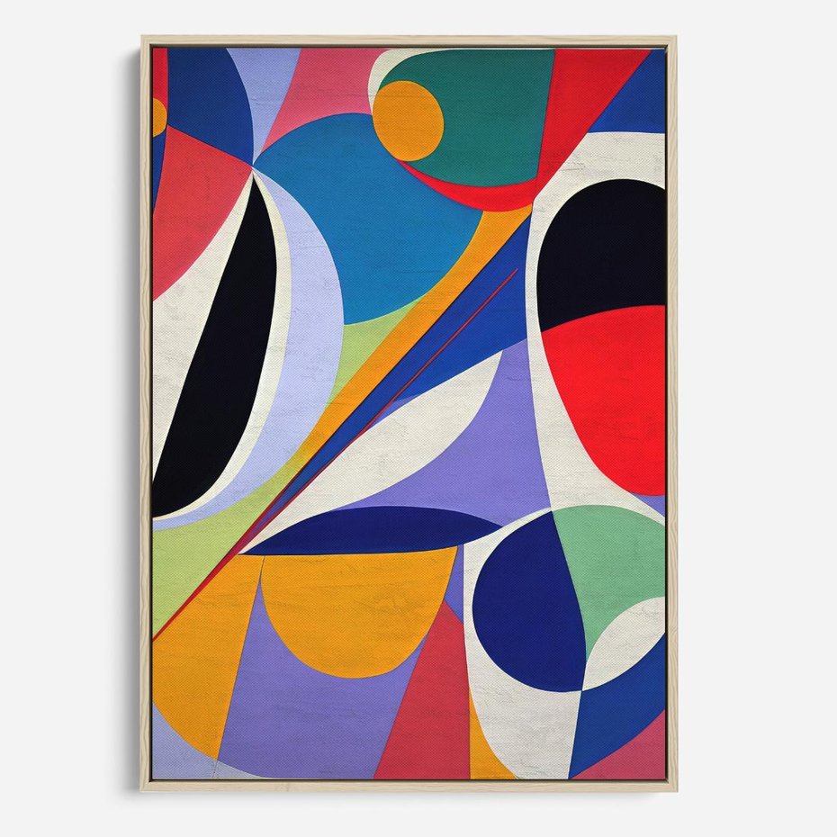 Obraz w ramie 50x70 - Kolorowe Przesunięcia Kształtów - abstrakcyjny obraz olejny, żywe kolory - rama drewno