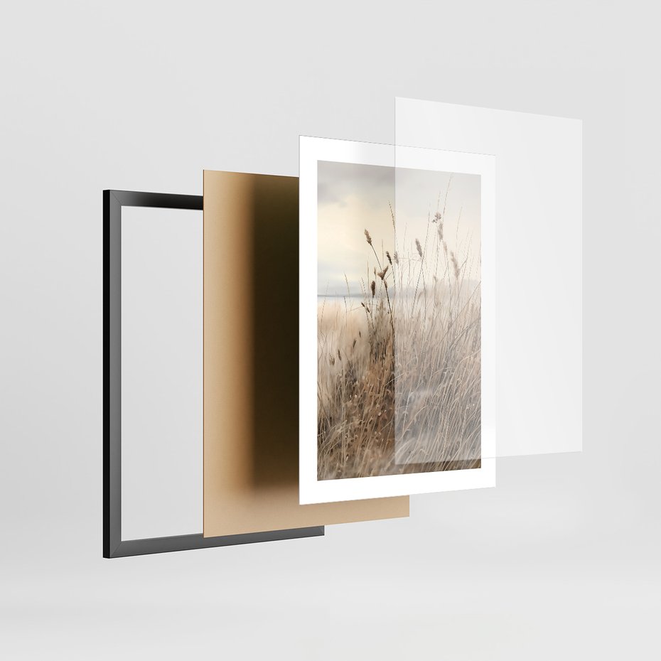 Zestaw obrazy w ramie 40x50 galeria - boho, pampas, sucha, trawa - rama czarna