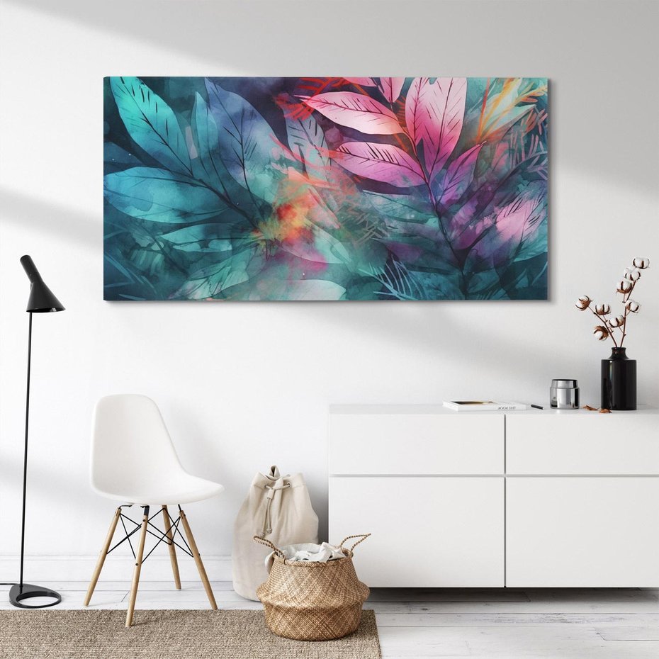 Obraz na płótnie 120x60 - Subtelne Zielone - pastelowe zielone liście, róż