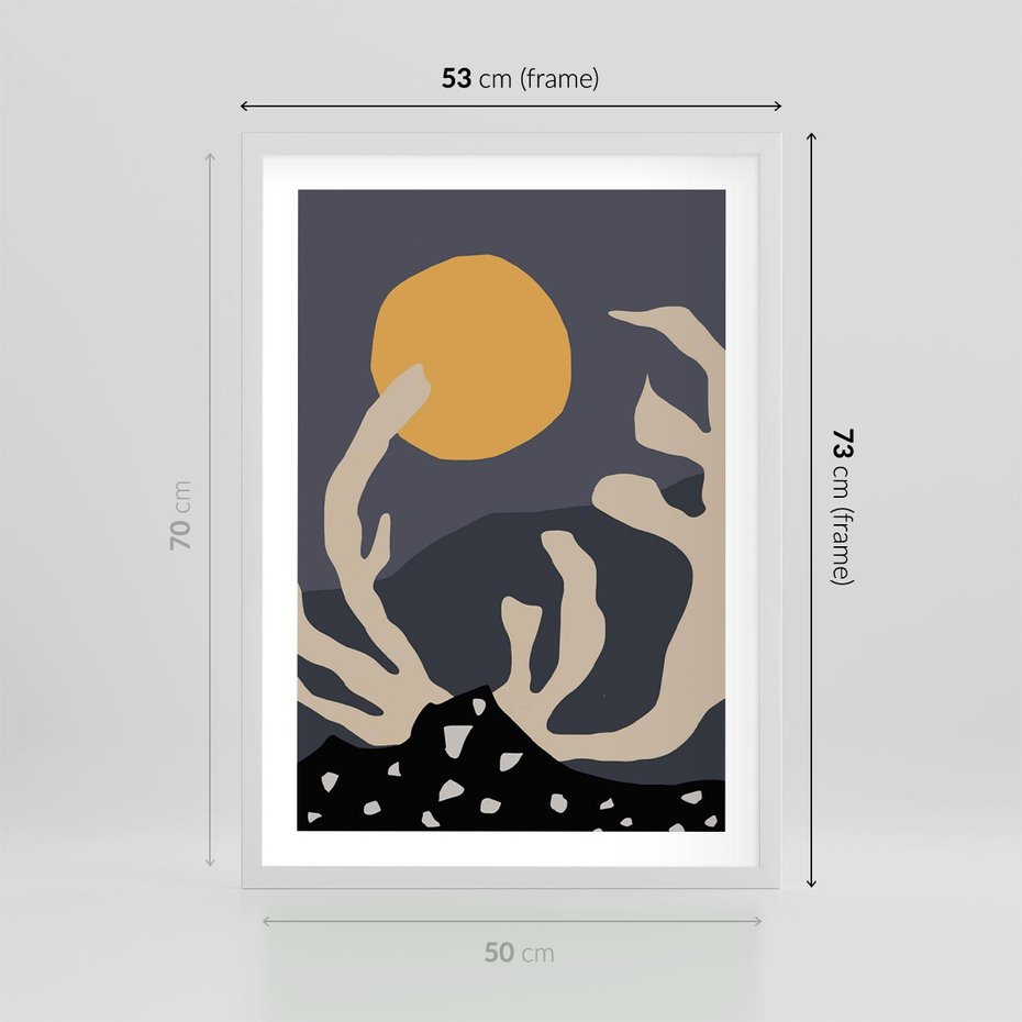 Plakat w ramie 50x70 - Tajemniczy Księżyc - nowoczesna sztuka, plakat - rama biała