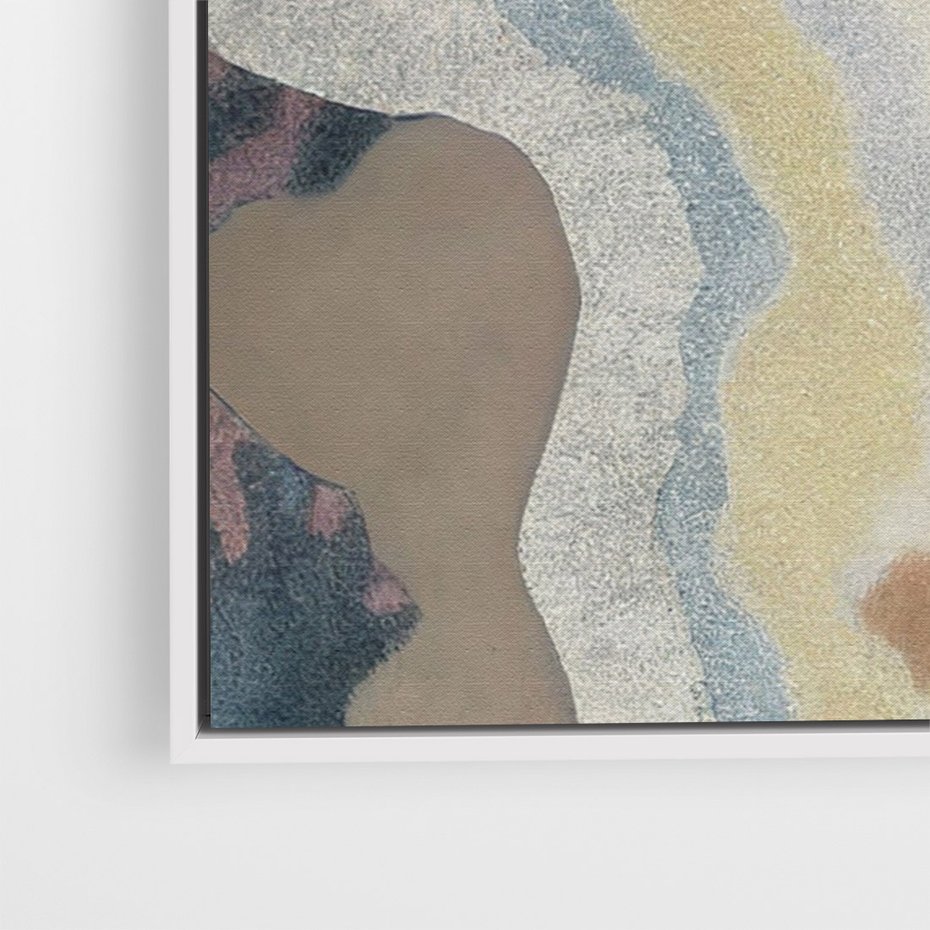 Obraz w ramie 70x100 - Melancholijne oddechy pędzla - abstrakcyjne formy, zgaszone kolory - rama biała