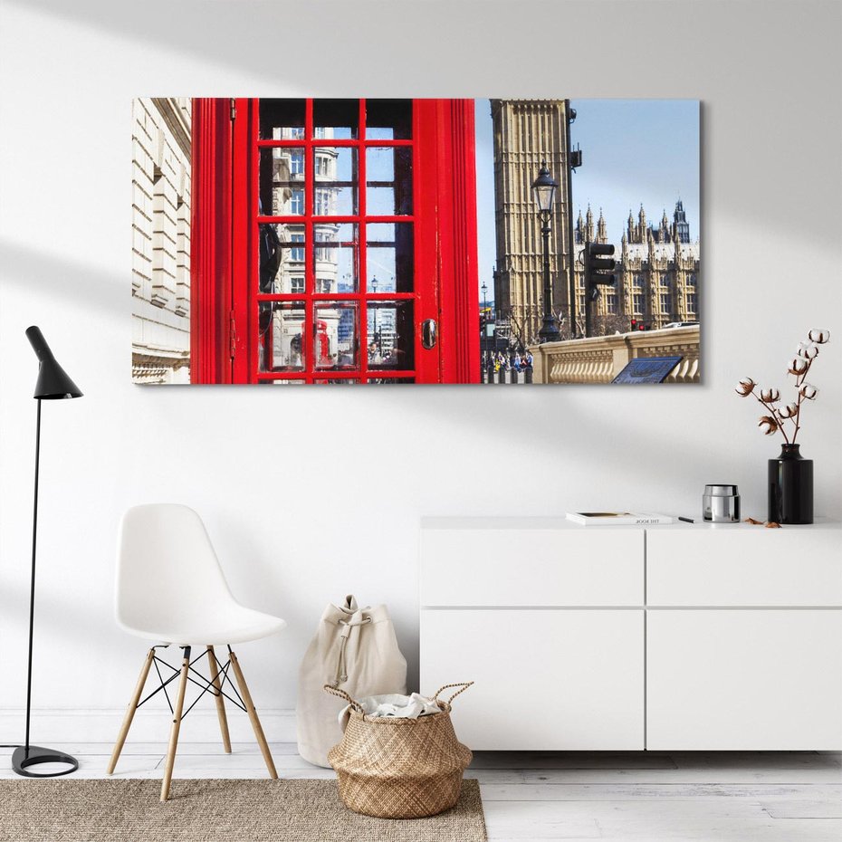 Obraz na płótnie 100x50 - Ikoniczna budka telefoniczna w Londynie - budka, telefoniczna