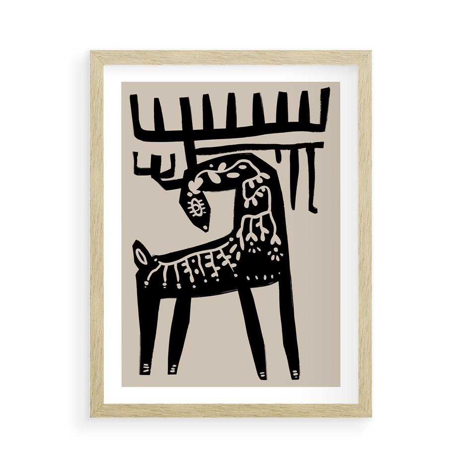Plakat w ramie 50x70 - Konturem Zdefiniowany - skandynawska sztuka, jeleń - rama drewno