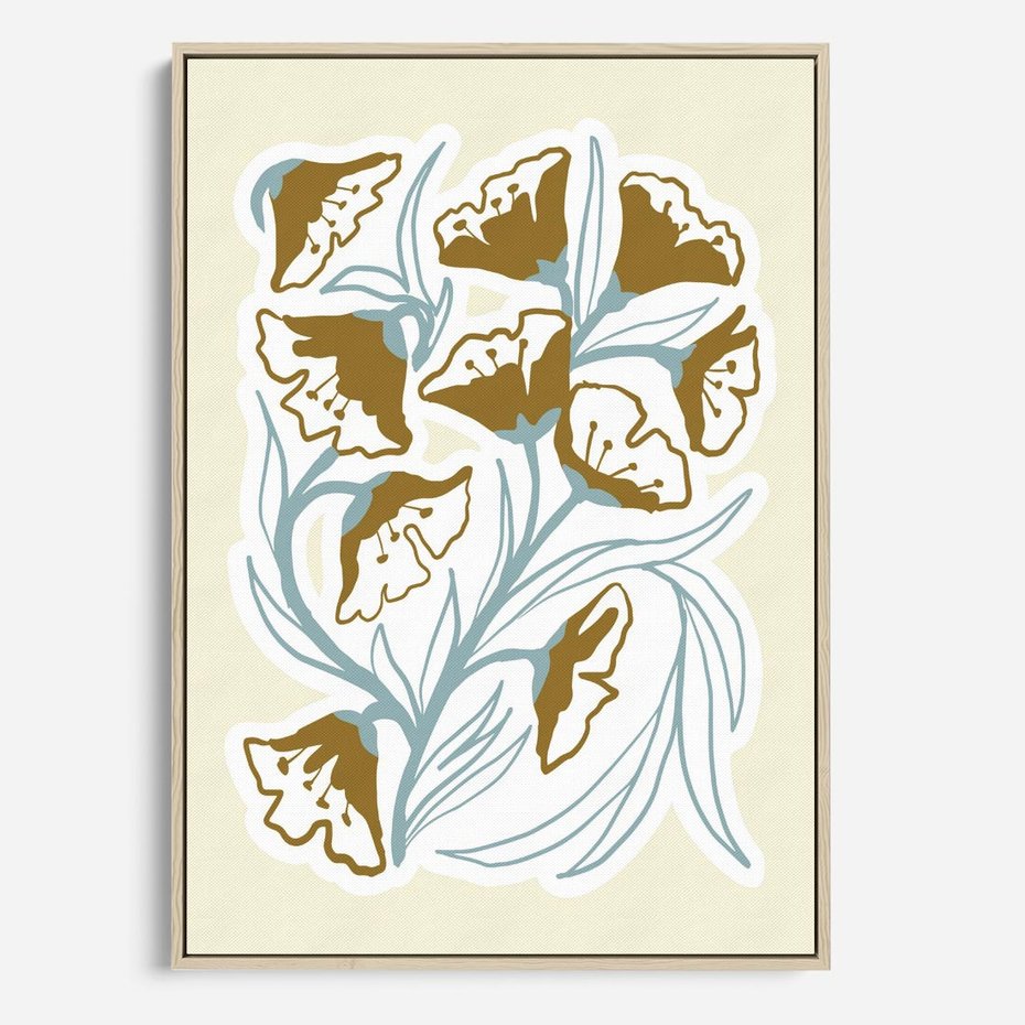 Obraz w ramie 50x70 - Wibracje Widzenia - abstrakcyjne beżowe kwiaty, elegancka kompozycja - rama drewno