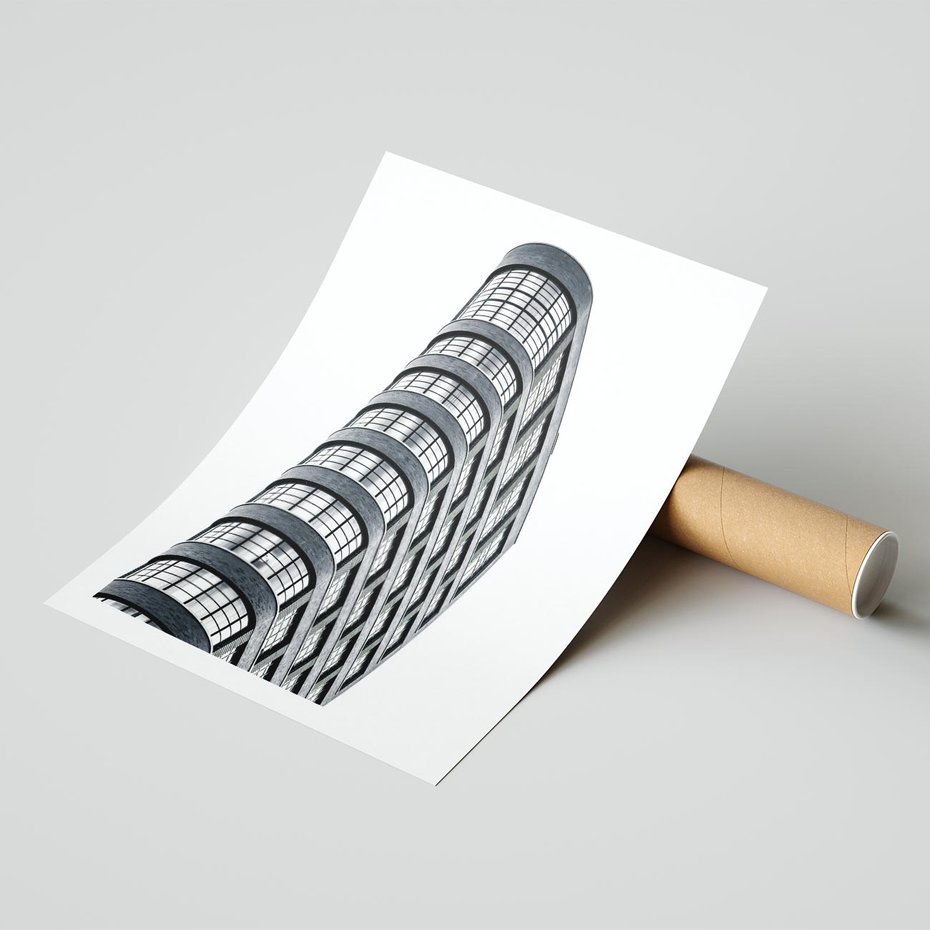 Plakat bez ramy 50x70 - Wieżowiec na Monochromatycznym Obrazie - architektura, wieżowiec