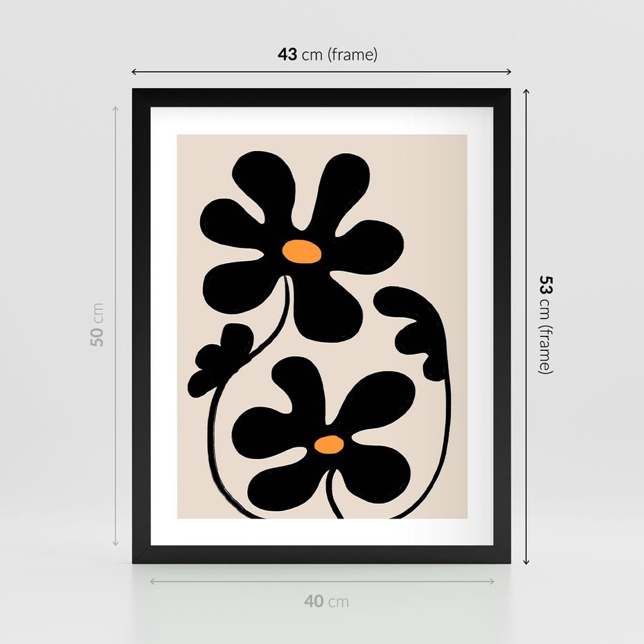 Plakat w ramie 40x50 - Wyjątkowość Boho - minimalistyczny abstrakcyjny obraz, prymitywne kwiaty - rama czarna