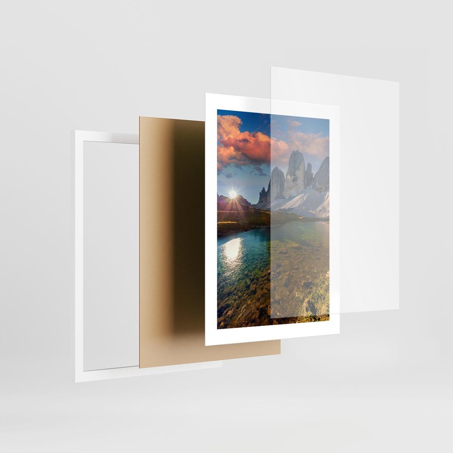 Plakat w ramie 30x40 - Jezioro wśród majestatycznych gór - jezioro, góry - rama biała