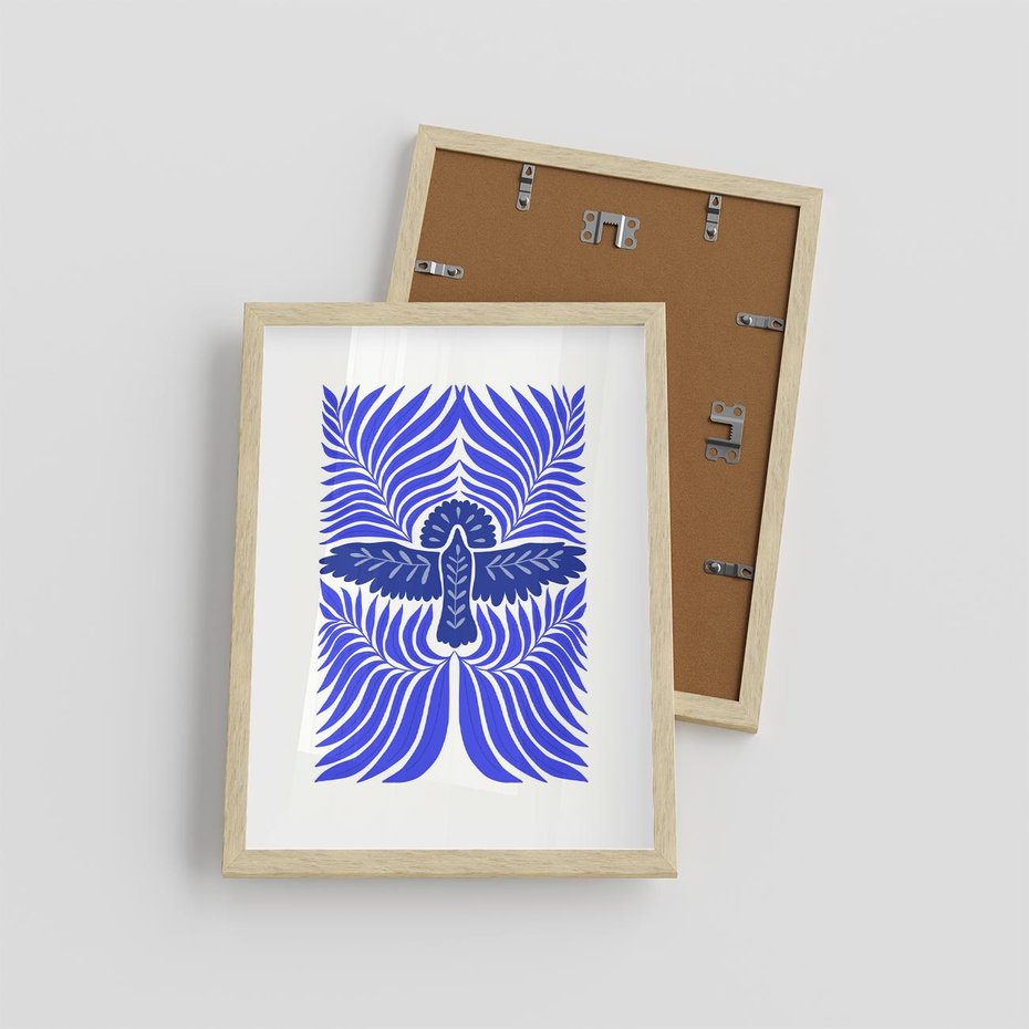 Plakat w ramie 30x40 - Etniczne Rekwizyty - etniczne roślinne wzory, granat - rama drewno