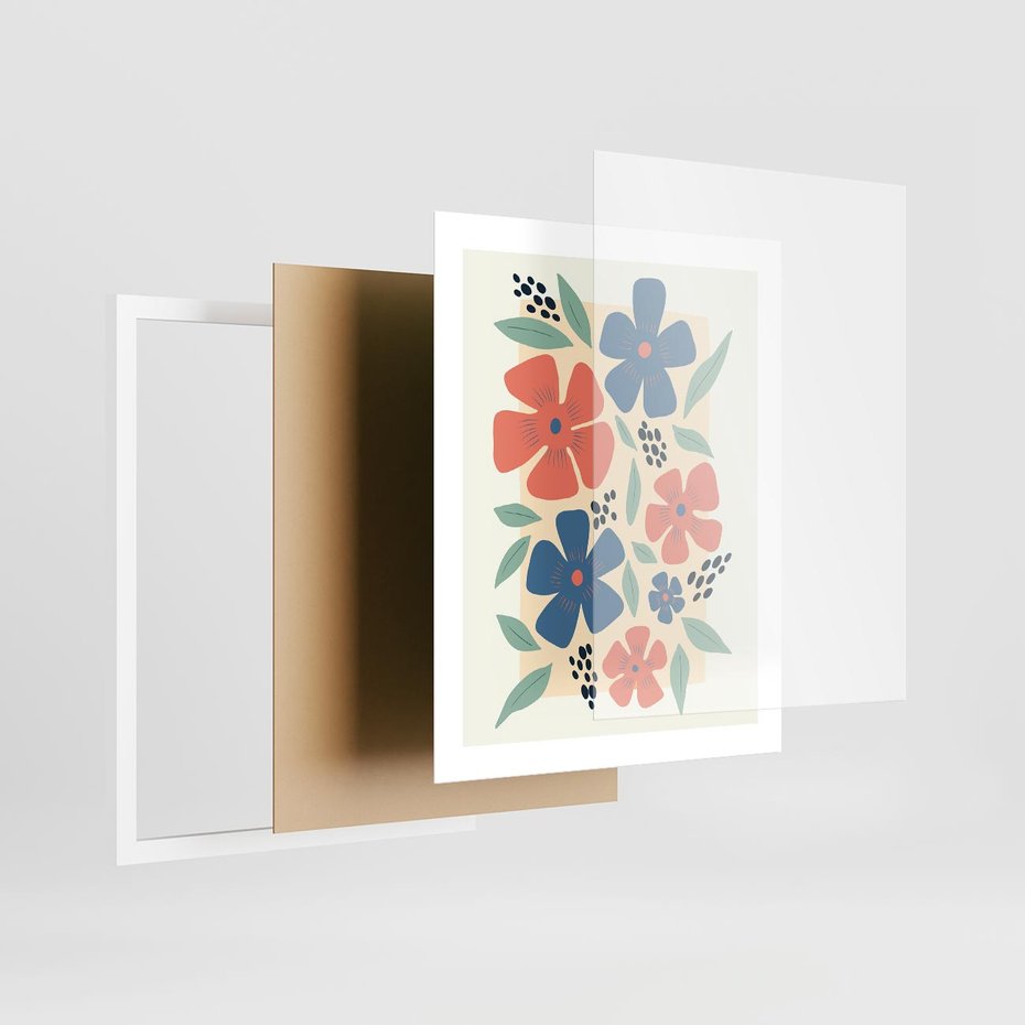 Plakat w ramie 40x50 - Kolorowe liście tęsknot - minimalistyczny plakat, grafika - rama biała