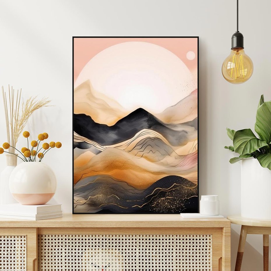 Obraz w ramie 50x70 - Grafika Zachodu - nowoczesna grafika, odcienie pastelowe - rama czarna