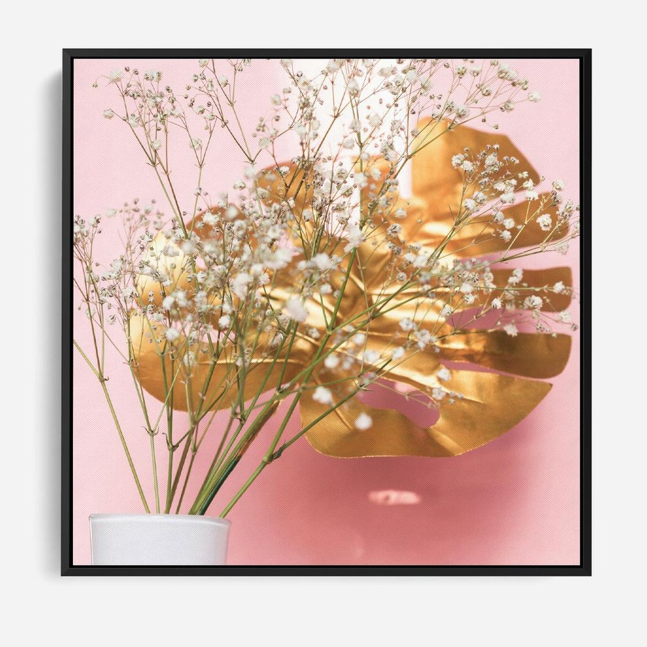 Obraz w ramie 50x50 - Blask Natury - złote, liście - rama czarna