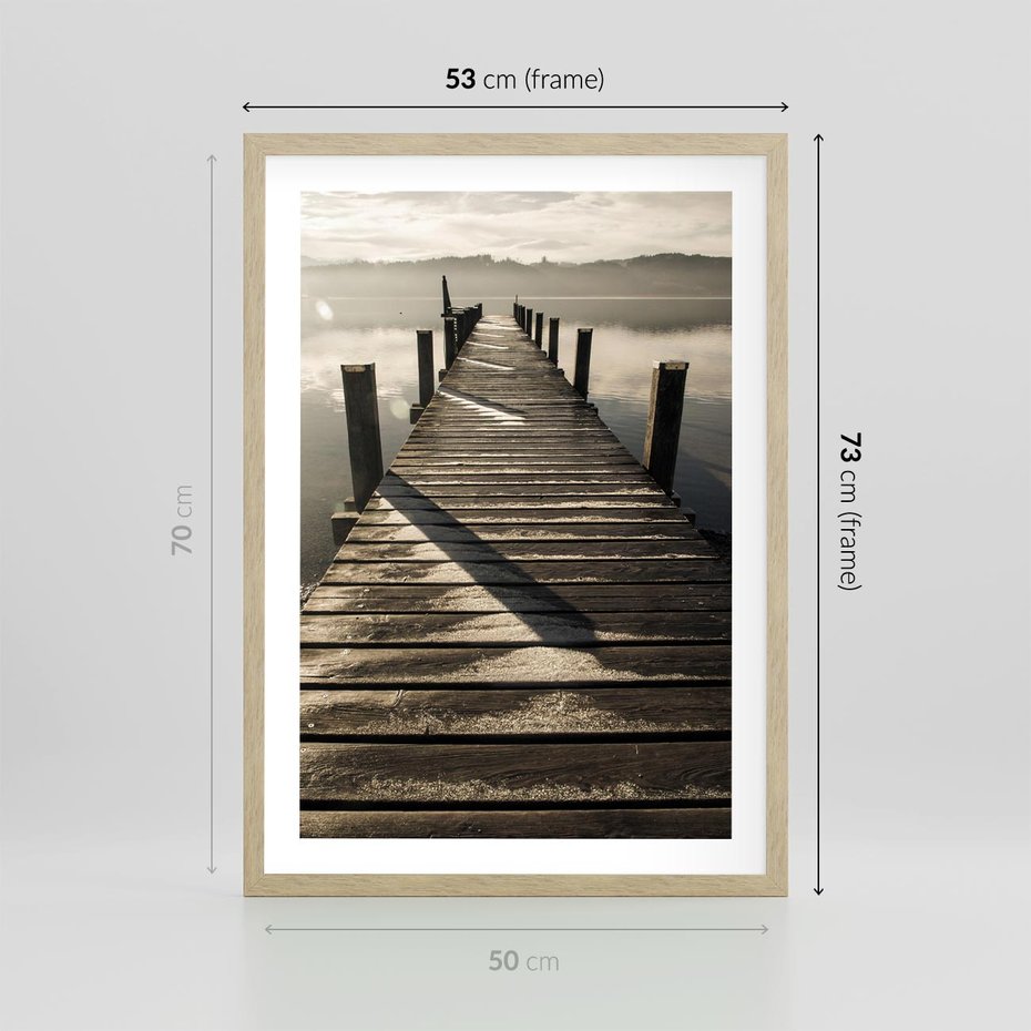 Plakat w ramie 50x70 - Pomost nad jeziorem - pomost, jezioro - rama drewno