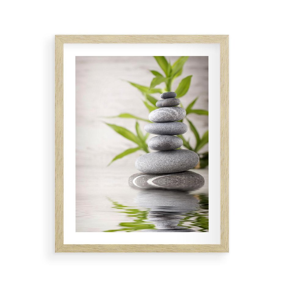 Plakat w ramie 40x50 - Spa kamienie: naturalne piękno - spa, kamienie - rama drewno