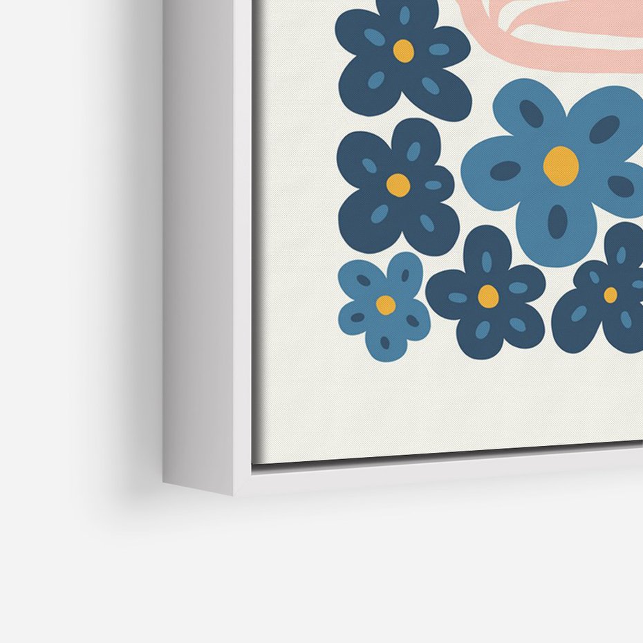 Obraz w ramie 50x70 - Niebieskie Refleksje - niebieskie kwiaty, niezapominajki - rama biała