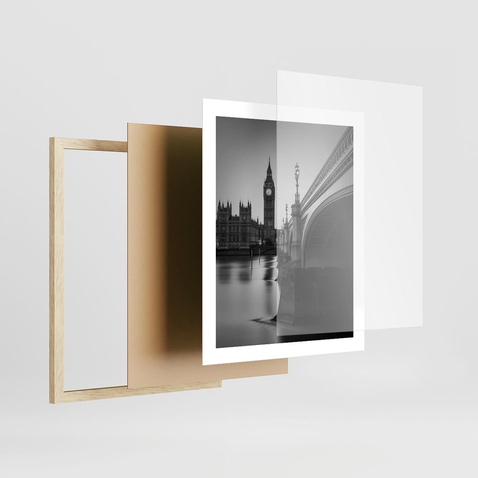 Plakat w ramie 40x50 - Majestatyczny Big Ben w Londynie - Londyn, most - rama drewno